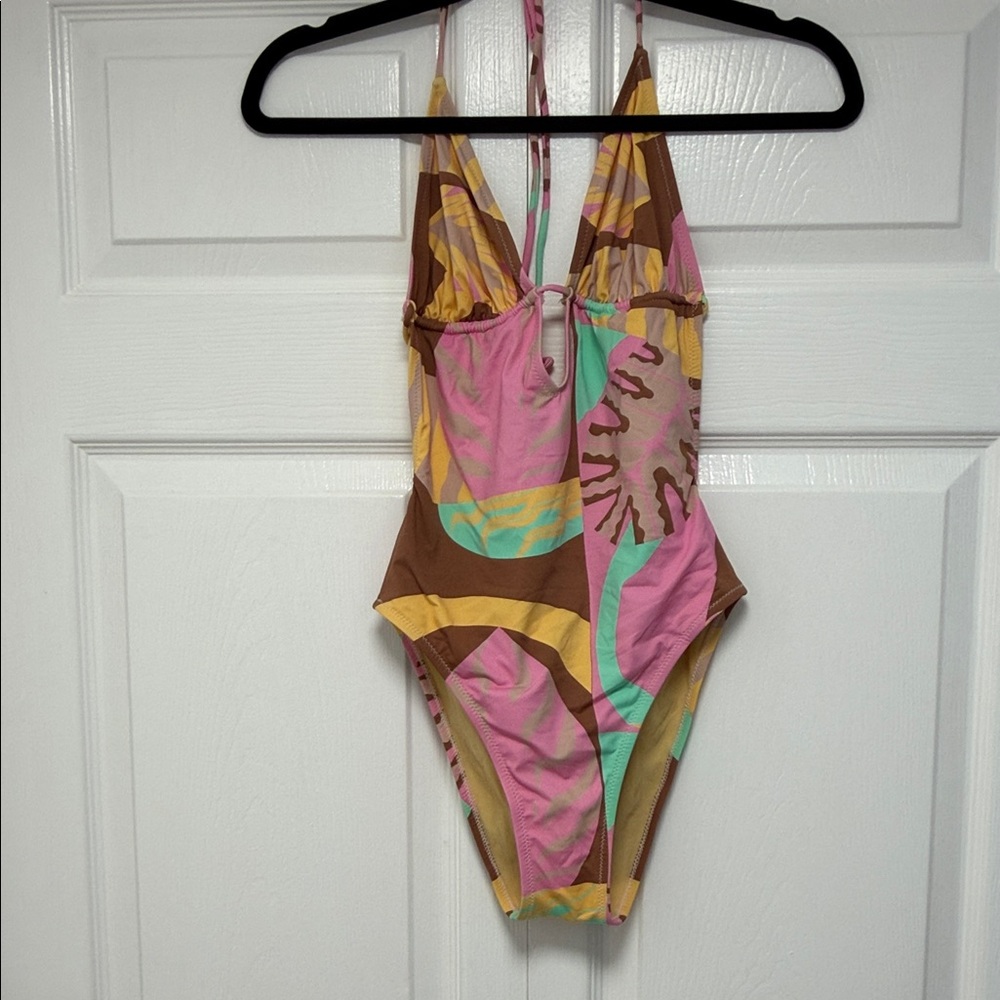 Mimi à La Mer Italy Designer Abstract Print Halter One Piece Swimsuit